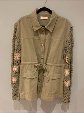 CREAM Olive Crochet-Sleeve Utility Jacket